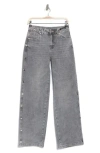 Avec Les Filles High Waist Wide Leg Studded Jeans In Light Grey Wash
