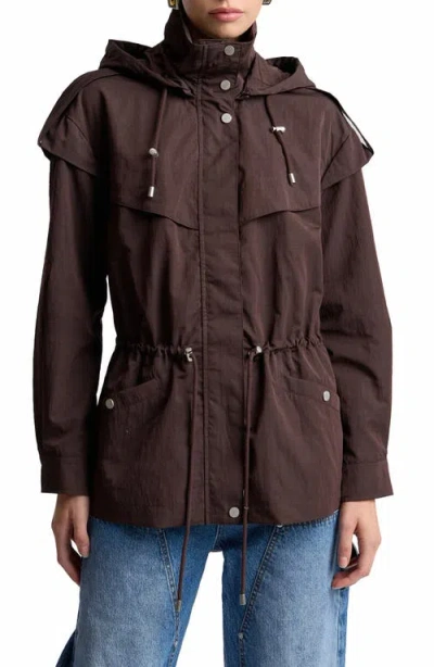 Avec Les Filles Hooded Drawstring Waist Jacket In Brown