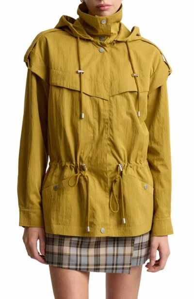 Avec Les Filles Hooded Drawstring Waist Jacket In Gold