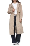 Avec Les Filles Hooded Long Coat In Brown