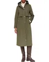 Avec Les Filles Hooded Maxi Rain Anorak In Green