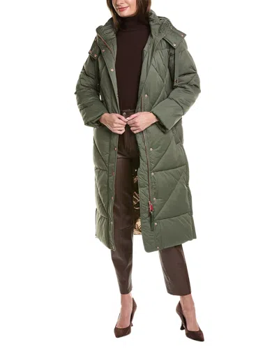 Avec Les Filles Hooded Thermalpuff Duvet Puffer Coat In Green