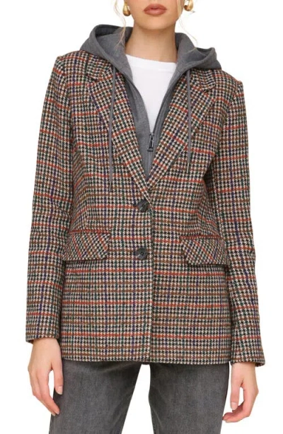 Avec Les Filles Hoodie Dickey Blazer In Red/yellow Plaid