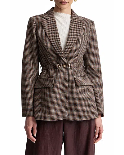 Avec Les Filles Belted Houndstooth Blazer In Brown