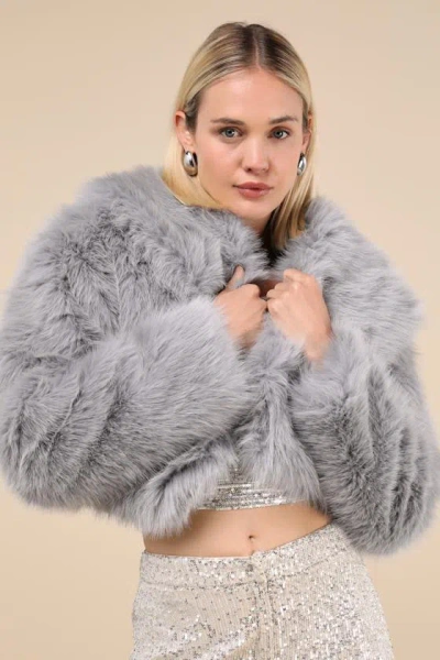 Avec Les Filles Incredibly Luxe Grey Faux Fur Cropped Jacket