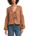 Avec Les Filles Embroidered Blouson Sleeve Jacket In Brown