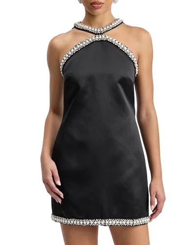 Avec Les Filles Jewel Embellished Halter Mini Dress In Black