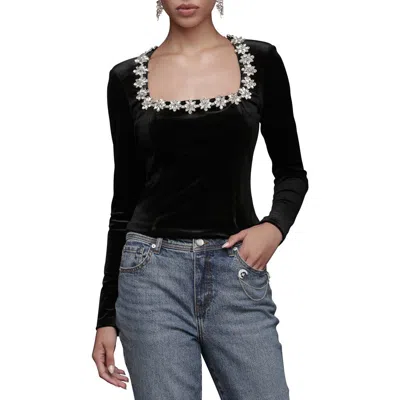 Avec Les Filles Jewel Embellished Velour Top In Black