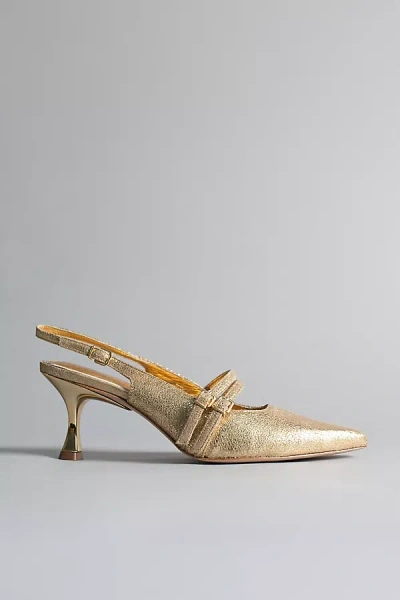 Avec Les Filles Kaia Metallic Double-strap Slingback Heels In Gold