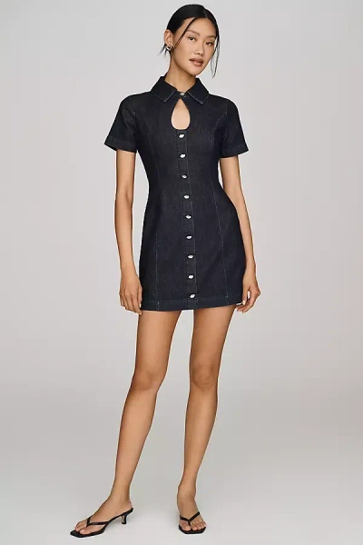 Avec Les Filles Keyhole Denim Mini Dress In Blue