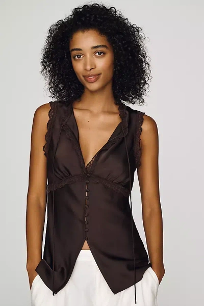 Avec Les Filles Lace Hem Tank Top In Brown