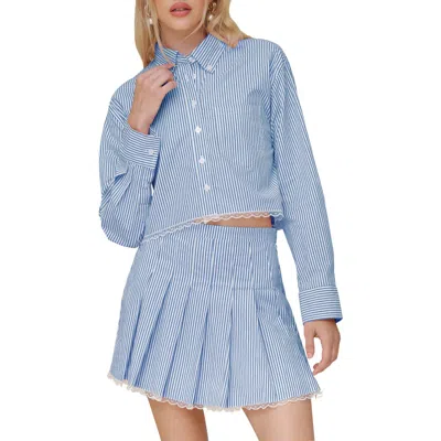 Avec Les Filles Lace Trim Crop Button-down Shirt