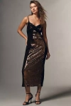 Avec Les Filles Lace-trim Satin Slip Midi Dress In Brown