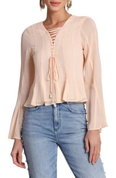 Avec Les Filles Lace-up Front Godet Chiffon Top In Orange