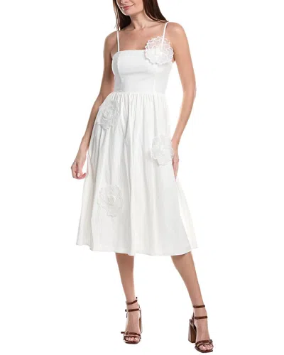 Avec Les Filles Large Flower Applique Midi Dress In White
