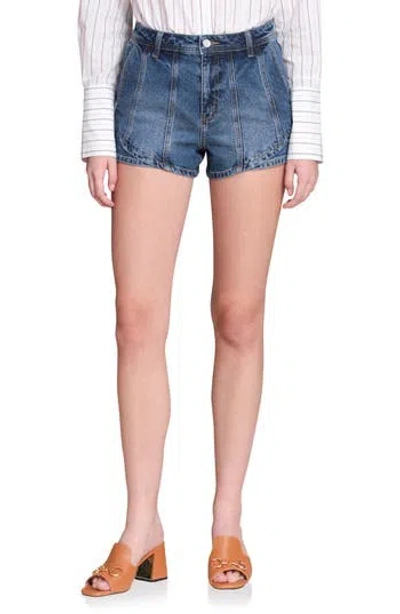 Avec Les Filles Layered Hem Denim Shorts In Blue