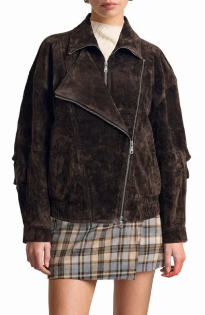 Avec Les Filles Layered Oversize Suede Jacket In Brown