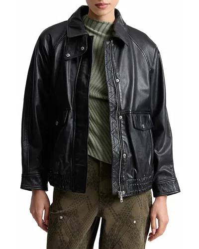 Avec Les Filles Leather Bomber Jacket In Black