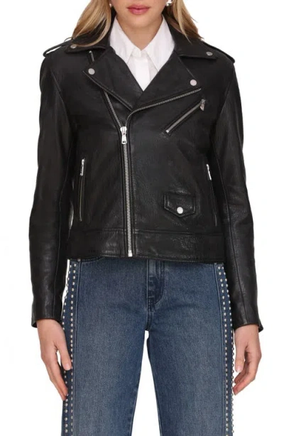 Avec Les Filles Leather Moto Jacket In Black