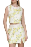 Avec Les Filles Lemon Print Linen Blend Crop Vest In Lemon Vine
