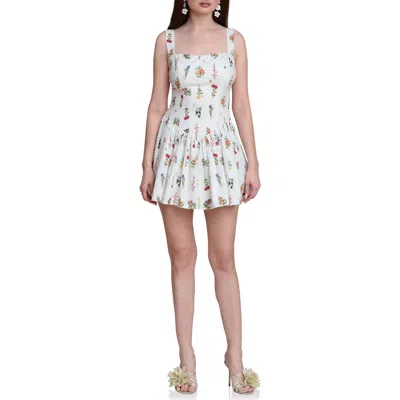 Avec Les Filles Lemon Print Stretch Cotton Minidress In White