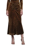 Avec Les Filles Leopard Pattern Ruched Midi Skirt In Brown
