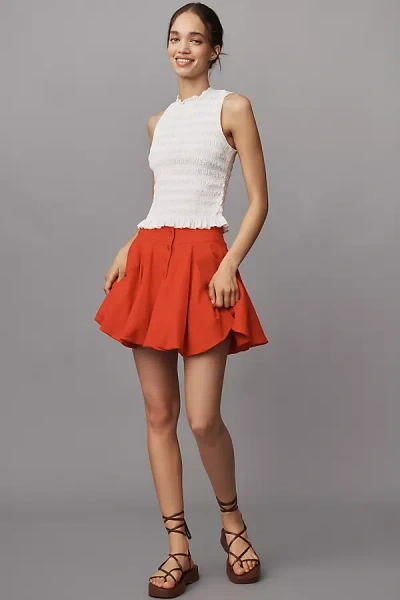 Avec Les Filles Linen Blend Button-front Bubble Mini Skirt In Red