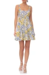 Avec Les Filles Linen Blend Fit & Flare Minidress In Pansy Floral