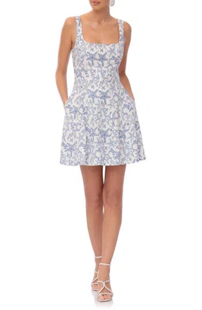 Avec Les Filles Linen Blend Fit & Flare Minidress In Starfish