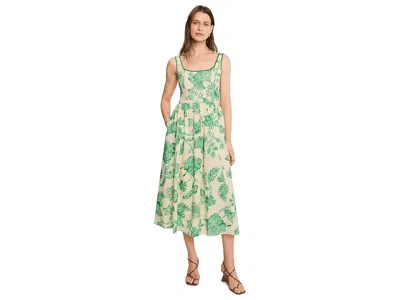 Avec Les Filles Linen Blend Floral Print Midi Dress In Multi