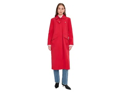 Avec Les Filles Long Barn Coat With Side Snaps In Red