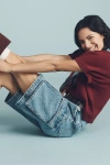 Avec Les Filles Long Denim Cargo Shorts In Blue