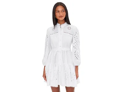 Avec Les Filles Long Sleeve Button-down Eyelet Shirt Dress In White