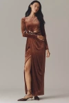 Avec Les Filles Long-sleeve Cutout Maxi Dress In Red