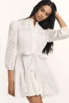 Avec Les Filles Long-sleeve Eyelet Lace Mini Dress In White