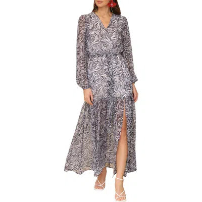 Avec Les Filles Long Sleeve Faux Wrap Dress In Papillon