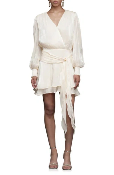 Avec Les Filles Long Sleeve Faux Wrap Minidress In White