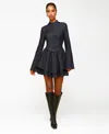 Avec Les Filles Long Sleeve Denim Minidress In Gray