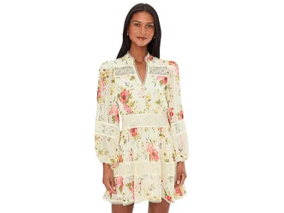 Avec Les Filles Long Sleeve Lace Detail Mini Dress In White