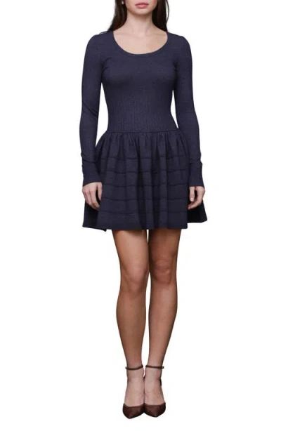 Avec Les Filles Long Sleeve Mini Sweater Dress In Blue
