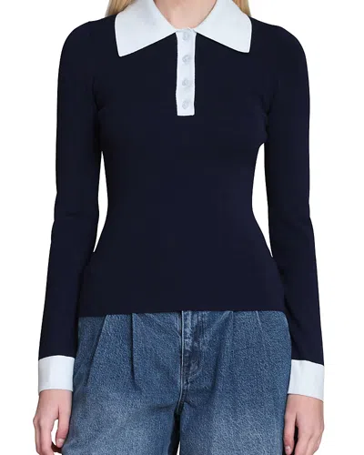 Avec Les Filles Long Sleeve Polo Shirt In Blue