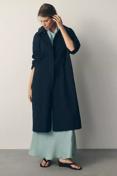 Avec Les Filles Long Trench Coat Jacket In Blue