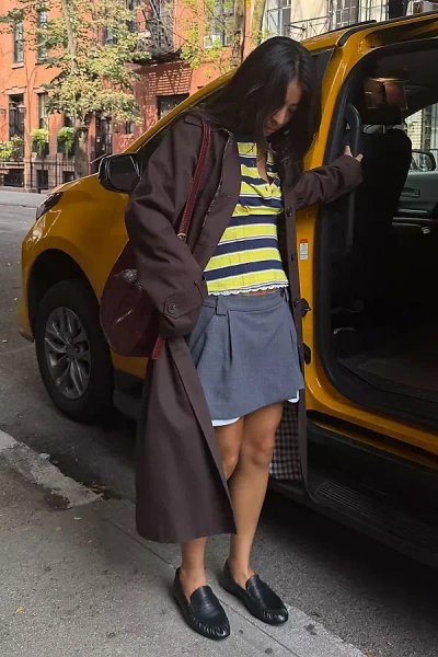 Avec Les Filles Long Trench Coat Jacket In Brown