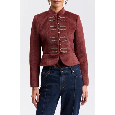 Avec Les Filles Mandarin Collar Peplum Jacket In Burgundy