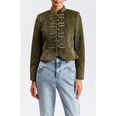 Avec Les Filles Mandarin Collar Peplum Jacket In Dark Olive