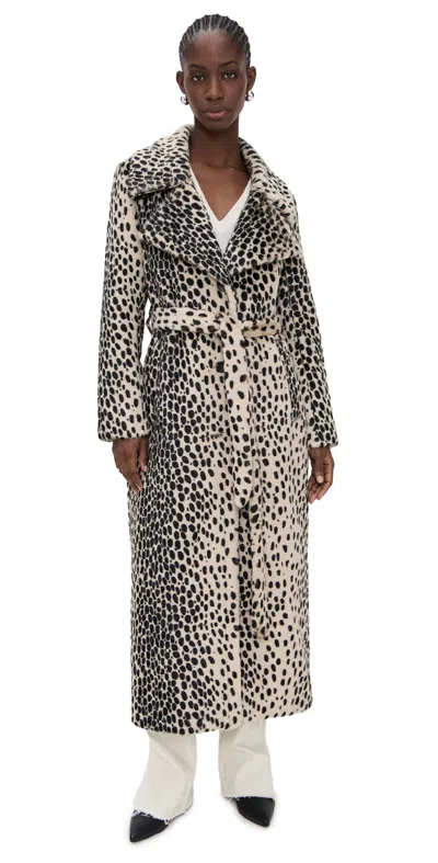 AVEC LES FILLES MAXI OVERSIZED BELTED FAUX FUR COAT BLACK CHEETAH