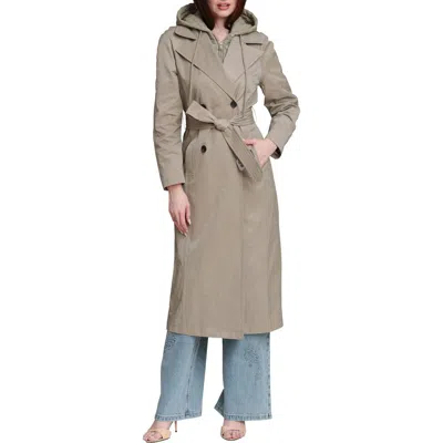Avec Les Filles Maxi Trench Coat With Quilted Bib Hoodie In Gray