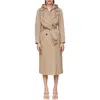 Avec Les Filles Maxi Trench Coat With Quilted Bib Hoodie In Khaki