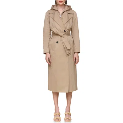 Avec Les Filles Maxi Trench Coat With Quilted Bib Hoodie In Khaki