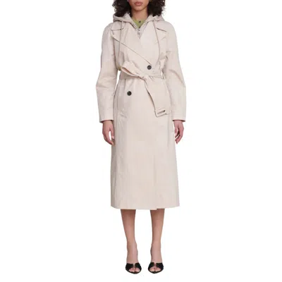 Avec Les Filles Maxi Trench Coat With Quilted Bib Hoodie In Neutral